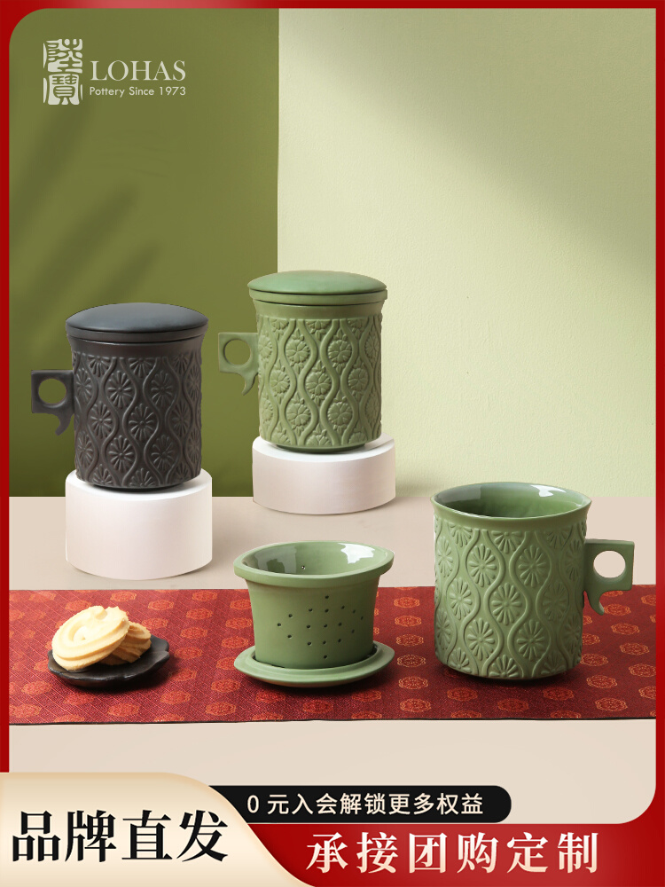 Lubao Flagship Store Ceramic Cup Oval Cup with Cover Personality Office Tea Drinking Cup with Tea Grid Ceramic Cup Drinking Cup