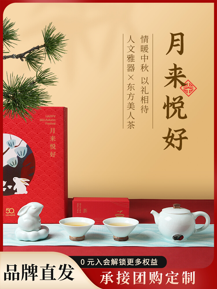 Lubao Mid-Autumn Festival Tea Gift Business Gifts for Elders Tea Set High-End Entry Lux One Pot Two Cups