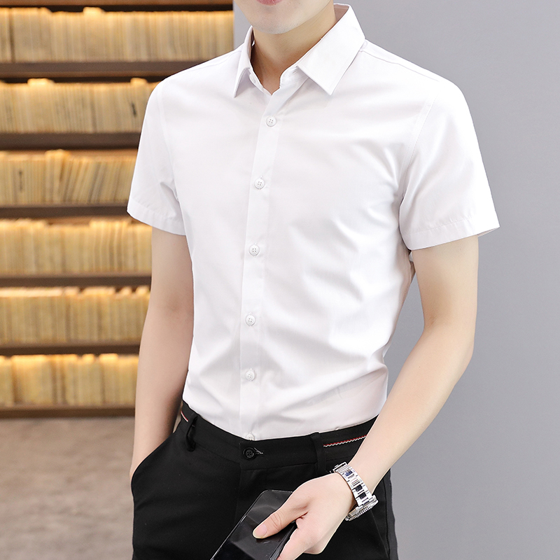 Summer ice silk short sleeved shirt for men's business slim fit