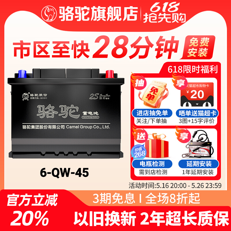 Автомобильный аккумулятор Camel 6-QW-45 подходит для Accord CR Изображение 1