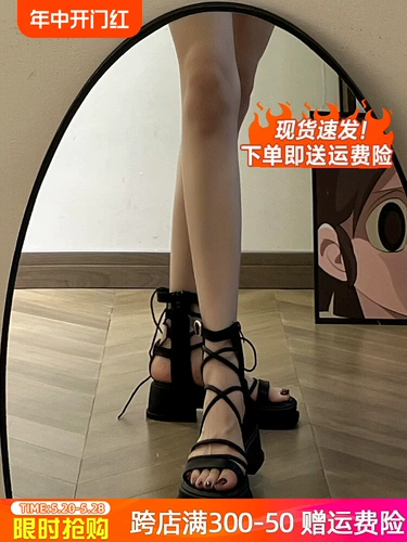 时尚部落 Черные сандалии, обувь, летний ремень на платформе, 2024 года