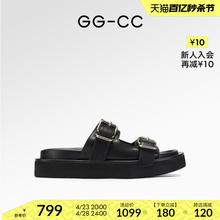 GGCC Fashion Thick Sole Boken Slippers 2024 Summer New Casual Versatile Black Outwear Casual Slippers for Women