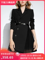 Черный весенний пиджак классического кроя, платье, дизайнерский приталенный корсет, тренд сезона, А-силуэт