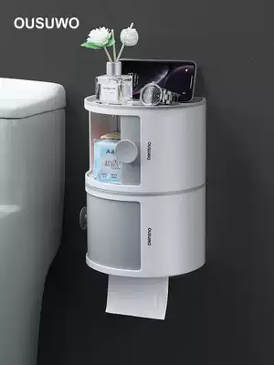 Waterproof cosmetic room tissue box toilet sanitary paper box Non-punching rack hanging wall bathroom sanitary paper box roll