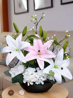 Lily flower simulation plastic fake flower bonsai ornaments interior decoration table flower potted coffee table living room with potted flower