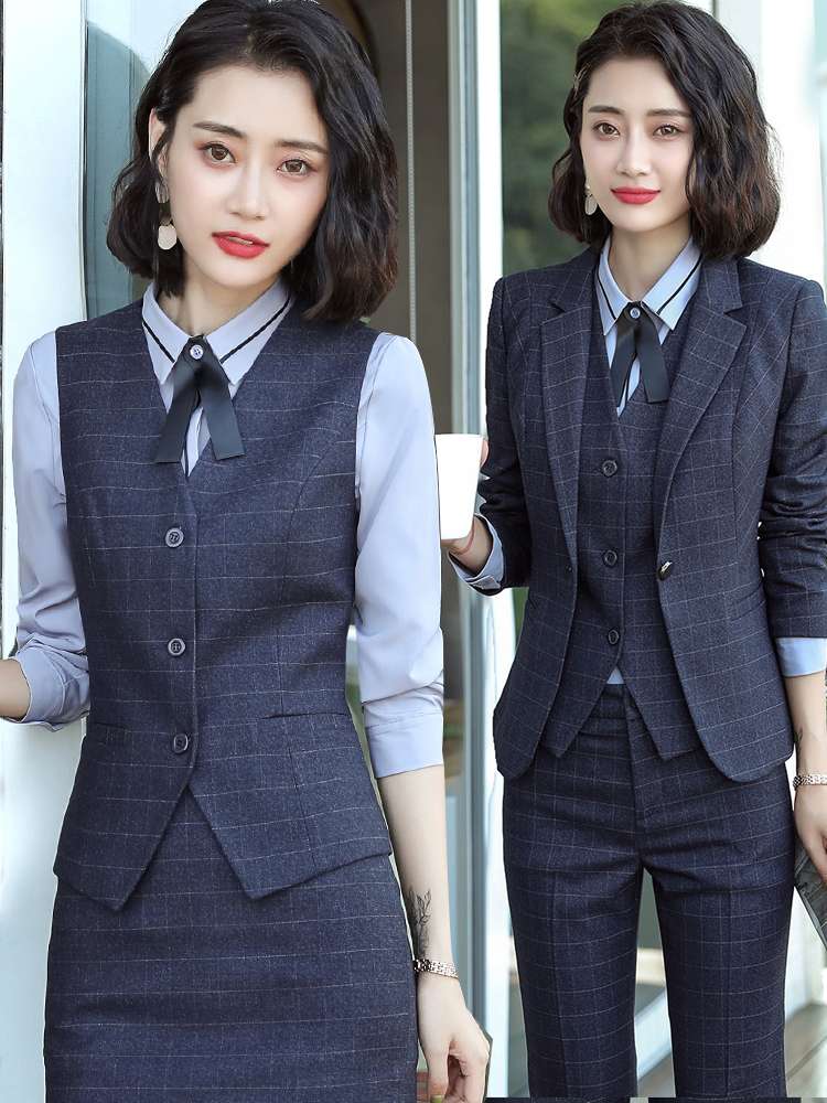 Plaid suit suit women's three-piece suit formal spring and autumn work clothes Korean version of fashion temperament high-end suit work clothes