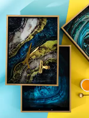 Light luxury fruit plate Nordic ins household decoration creative rectangular storage decoration Simple wooden coffee table jewelry tray